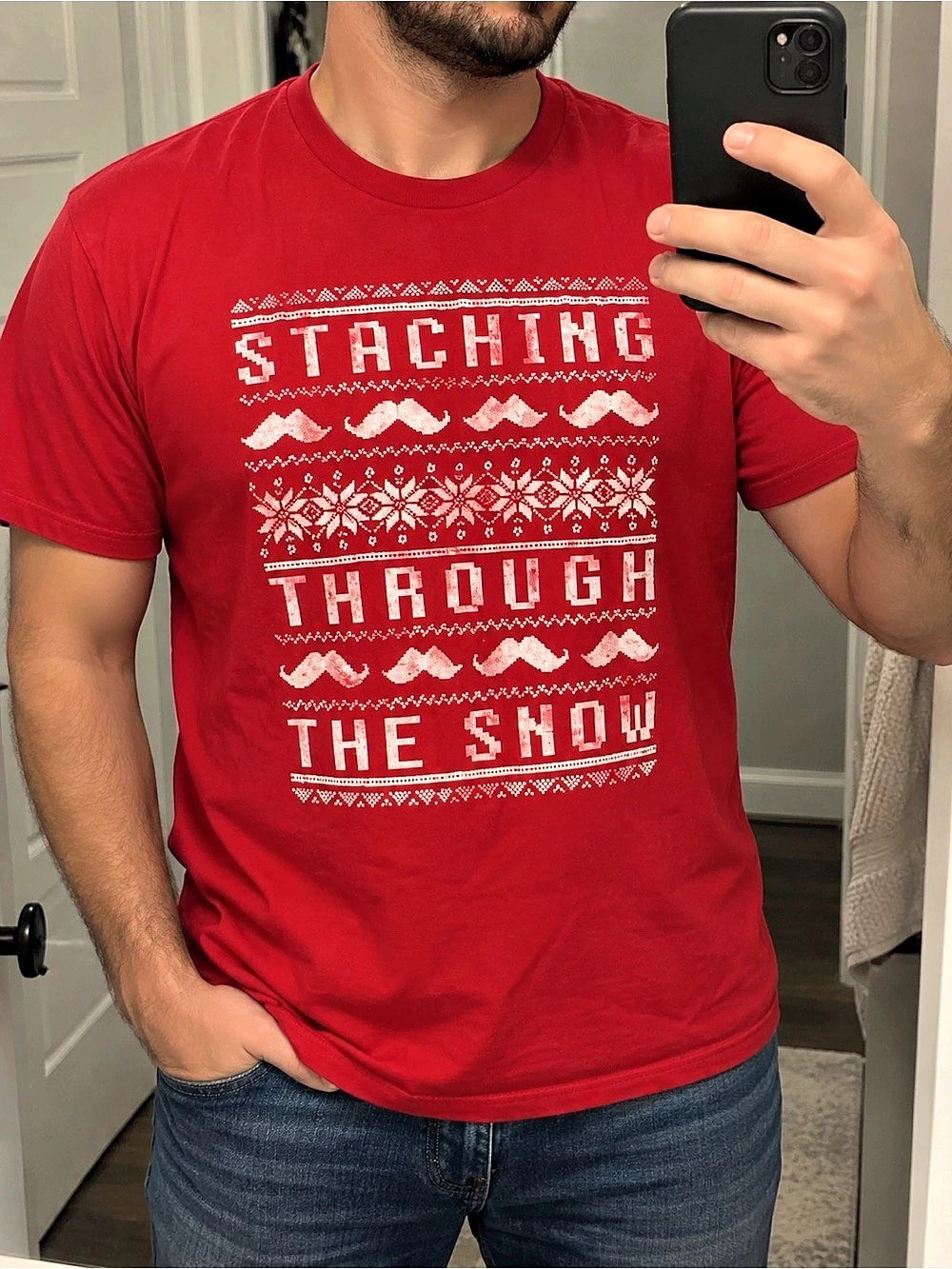 Old Navy Staching Through the Snow Graphic Tee XL Red